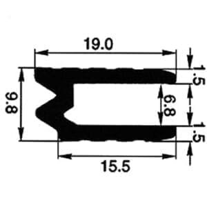 Sluitprofiel, 6,8mm, omkeerbaar, gegroefd, 1,5mm dik (stuk van 1.70 mtr)