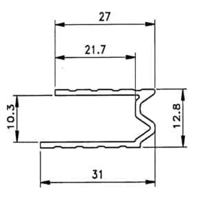 Sluitprofiel, 10,3mm, omkeerbaar, gegroefd, 1,5mm dik (stuk van 1.70 mtr)