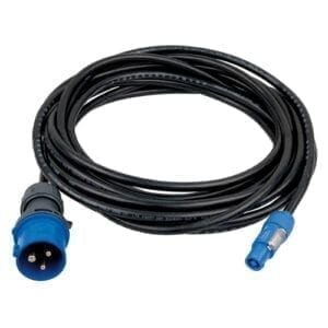 DMT 3-pins CEE male - Powercon blauw male voedingskabel, 10 meter