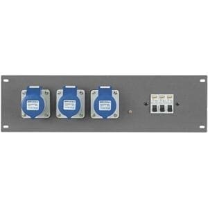 Showtec PDP-163F 19 inch paneel met 3 3-pins CEE 16A aansluitingen en 3 16A circuitbreakers