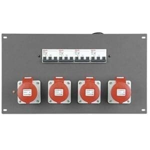 Showtec PDP-164F 19 inch paneel met 4 5-pins CEE 16A aansluitingen en 4 3-fase 16A circuitbreakers
