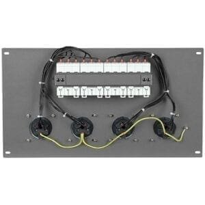 Showtec PDP-164F 19 inch paneel met 4 5-pins CEE 16A aansluitingen en 4 3-fase 16A circuitbreakers
