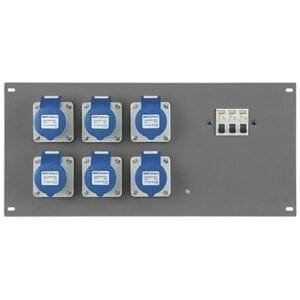Showtec PDP-166F 19 inch paneel met 6 3-pins CEE 16A aansluitingen en 3 16A circuitbreakers