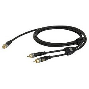 DAP 1 x RCA male – 2 x RCA male Coax splitkabel 6mm (1,50 meter) _Uit assortiment J&H licht en geluid