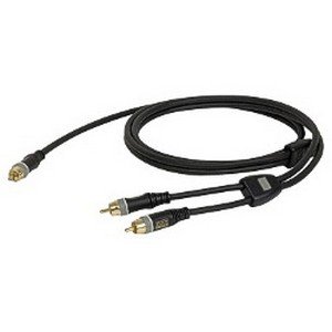 DAP 1 x RCA male – 2 x RCA male Coax splitkabel 6mm (3 meter) _Uit assortiment J&H licht en geluid