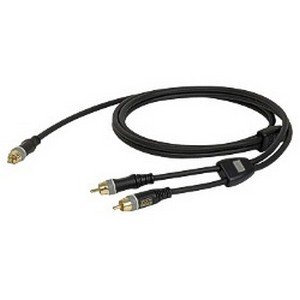DAP 1 x RCA male – 2 x RCA male Coax splitkabel 6mm (0,75 meter) _Uit assortiment J&H licht en geluid