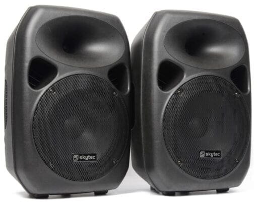 SkyTec	SPS122 Actieve Speakerset 12″ incl. Stands en Kabel _Uit assortiment J&H licht en geluid 6