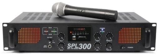 SkyTec SPL 300VHFMP3 Versterker Amber LED + EQ Zwart _Uit assortiment J&H licht en geluid