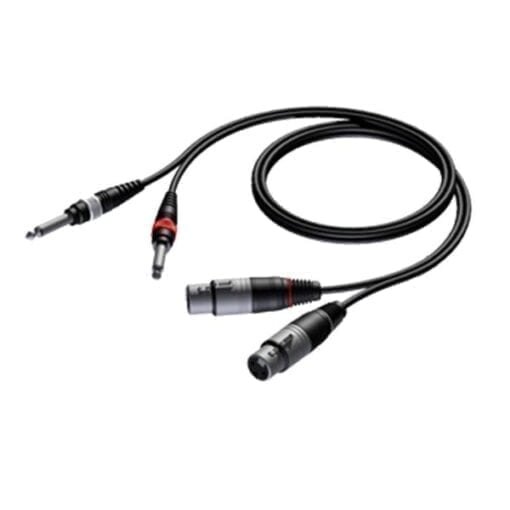 Procab CAB707, 2 x XLR female naar 2 x  JACK 6,3 mono, 1.5 meter _Uit assortiment J&H licht en geluid