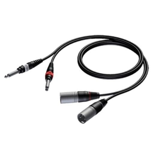 Procab CAB708, 2 x XLR male naar 2 x  JACK 6,3 mono, 1.5 meter _Uit assortiment J&H licht en geluid