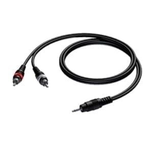Procab CAB711 mini JACK 3,5 mm stereo naar 2 x RCA male, 10.0 meter