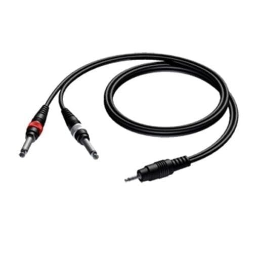 Procab CAB713 mini JACK 3,5 mm stereo naar 2 x JACK mono, 1.5 meter _Uit assortiment J&H licht en geluid