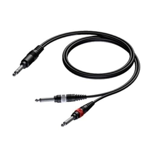 Procab CAB721 JACK 6,3 stereo naar 2 x JACK mono, 3.0 meter _Uit assortiment J&H licht en geluid