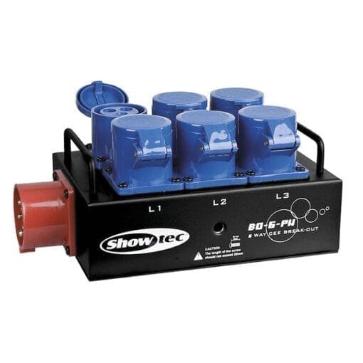 Showtec BO-6-PWC Break-out box, 5-pins CEE 16A – 6 x 3-pins CEE 16A Breakoutboxes J&H licht en geluid 2