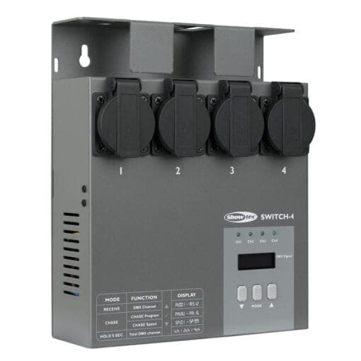 Showtec MultiSwitch, 4 kanaals switchpack, Schuko uitgangen Entertainment- verlichting J&H licht en geluid