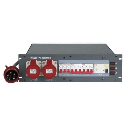 Showtec PS-32.2 Krachtstroomverdeler, 5-pins CEE 32A – 6 x Schuko / 2 x 5-pins CEE 16A / 5-pins CEE 32A Kabels en aansluitingen J&H licht en geluid
