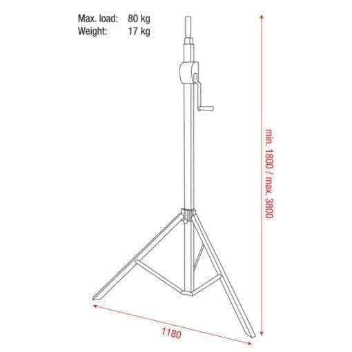 Showtec Basic 3800 Wind-Up statief, max. 380 cm / 80 kg _Uit assortiment J&H licht en geluid 4