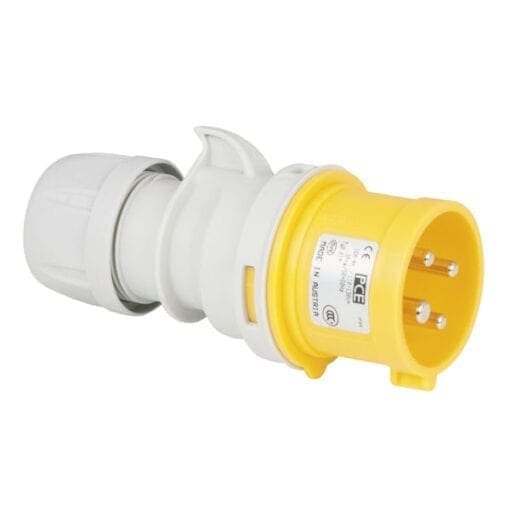 Showtec 4-pins CEE male connector 110V/16A – IP44 (geel) Aansluitingen 110V J&H licht en geluid