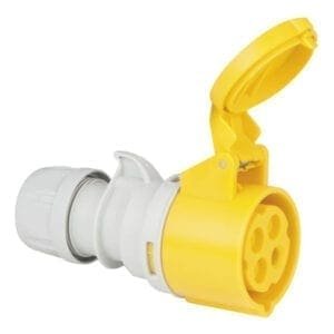 Showtec 4-pins CEE female connector 110V/16A – IP44 (geel) Aansluitingen 110V J&H licht en geluid