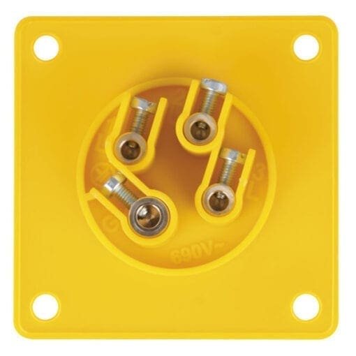 Showtec 4-pins CEE female chassis 110V/16A – IP44 (geel) Aansluitingen 110V J&H licht en geluid 2