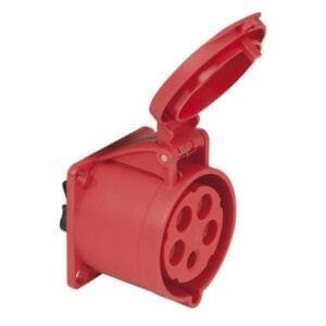 Showtec 5-polige CEE female chassis 32A – IP44 (rood) Aansluitingen 400 V J&H licht en geluid