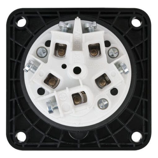 Showtec 5-polige CEE female chassis 63A – IP67 (zwart) Aansluitingen 400 V J&H licht en geluid 2