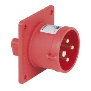 Showtec 4-polige CEE male chassis 16A – IP44 (rood) Aansluitingen 400 V J&H licht en geluid