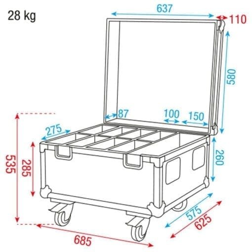 DAP LCA-PAR3 Flightcase voor 8 Showtec Compact Par armaturen hoezen en kisten J&H licht en geluid 3