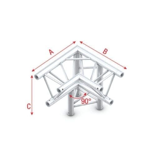 Showtec DT22-012 3-weg truss koppelstuk Apex Down, Hoek 90 + Rechts omlaag Deco-driehoek J&H licht en geluid