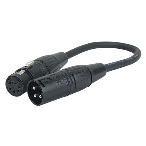 DAP DMX verloopkabel 3-pins XLR male naar 5-pins XLR female, 25 cm Adapters J&H licht en geluid