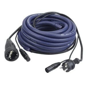 DAP Licht Power/Signaal kabel, Schuko male – Schuko female & XLR male – XLR female, 20 meter Gecombineerde stroom- en lichtsignaalkabels J&H licht en geluid