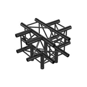 Milos Cross + down 5-way Podium en rigging J&H licht en geluid