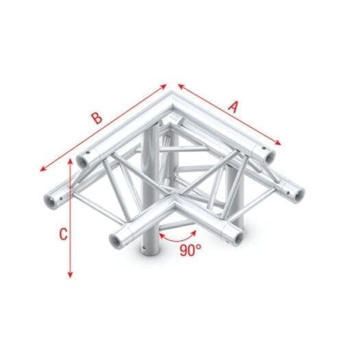 Showtec FT30-010 3-weg truss koppelstuk Apex Up, Hoek 90 + Rechts omlaag Podium en rigging J&H licht en geluid