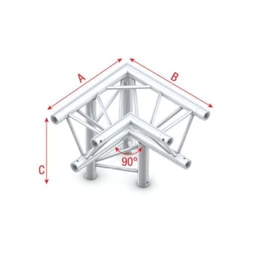 Showtec FT30-013 3-weg truss koppelstuk Apex Down, Hoek 90 + Links omlaag Podium en rigging J&H licht en geluid