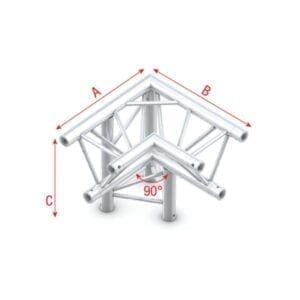 Showtec GT30-013 3-weg truss koppelstuk Apex Down, Hoek 90 + Links omlaag Podium en rigging J&H licht en geluid