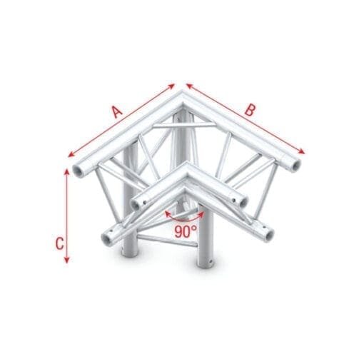 Showtec GT30-013 3-weg truss koppelstuk Apex Down, Hoek 90 + Links omlaag Podium en rigging J&H licht en geluid