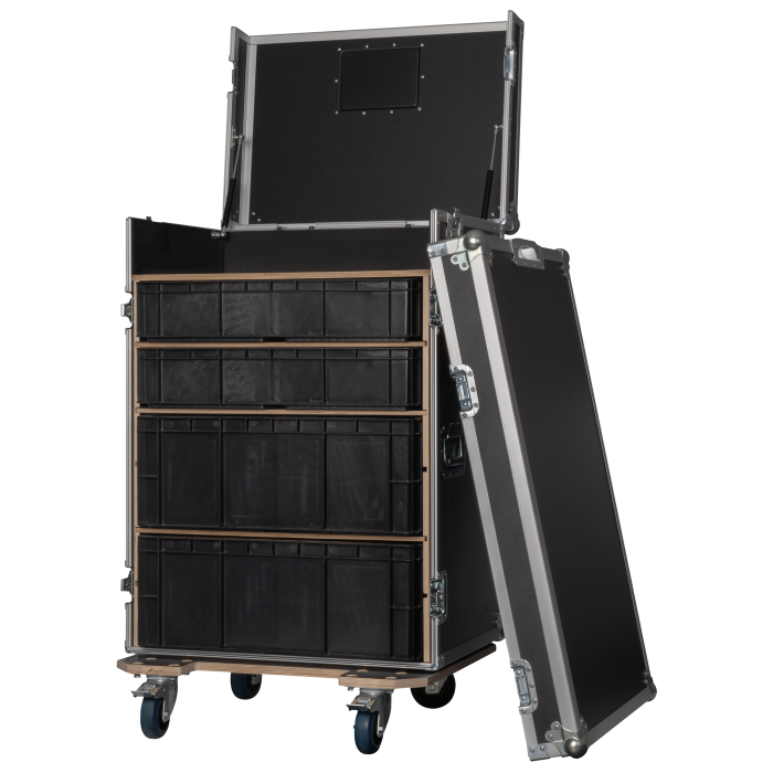 SHOWGEAR Storage Case 2 – Met 4 kratten en 2 werkoppervlakken Diverse kisten J&H licht en geluid 6 SHOWGEAR Storage Case 2 – Met 4 kratten en 2 werkoppervlakken Diverse kisten J&H licht en geluid 6