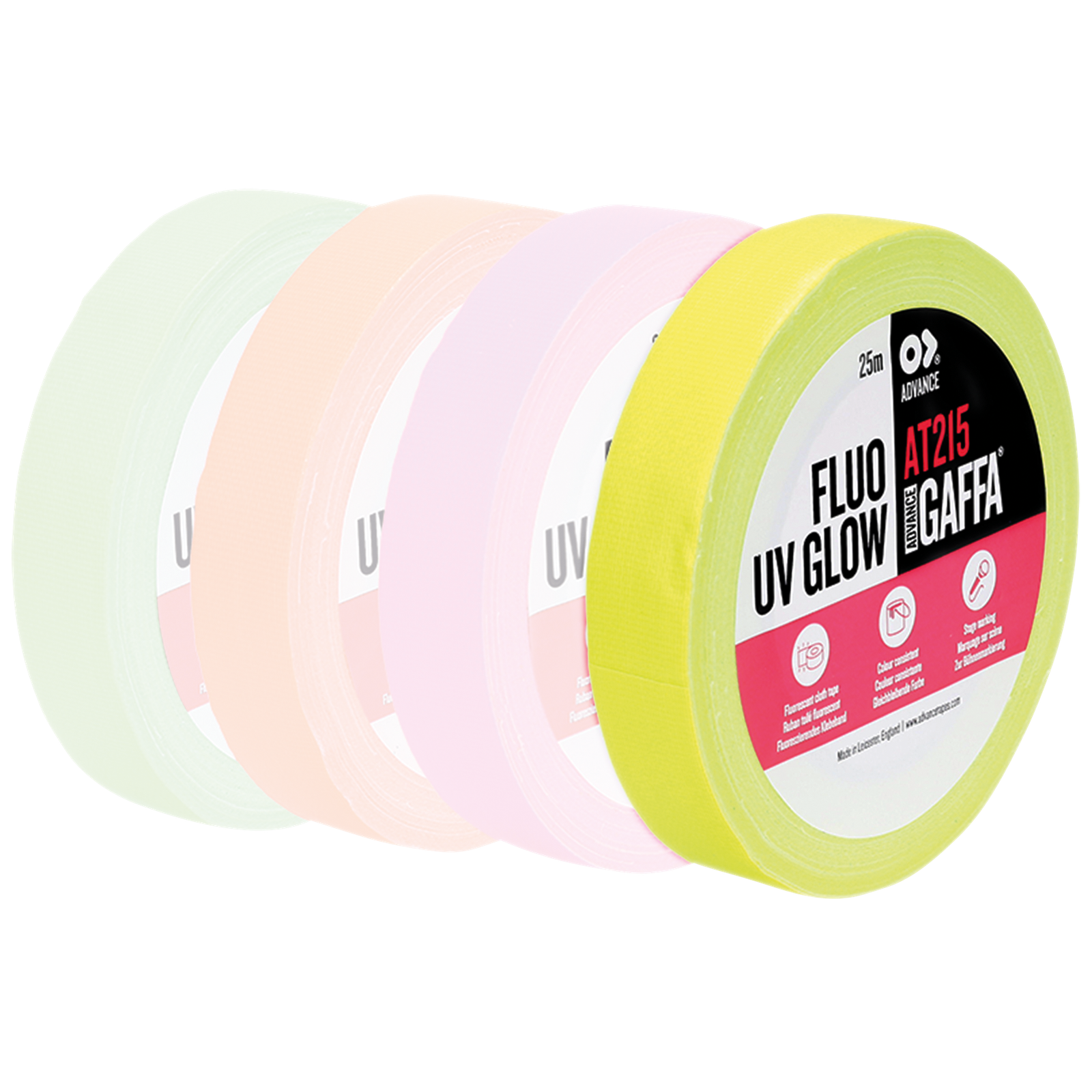 ADVANCE AT215 fluor gaffa tape geel 19 mm x 25 m Podium accessoires J&H licht en geluid ADVANCE AT215 fluor gaffa tape geel 19 mm x 25 m Podium accessoires J&H licht en geluid