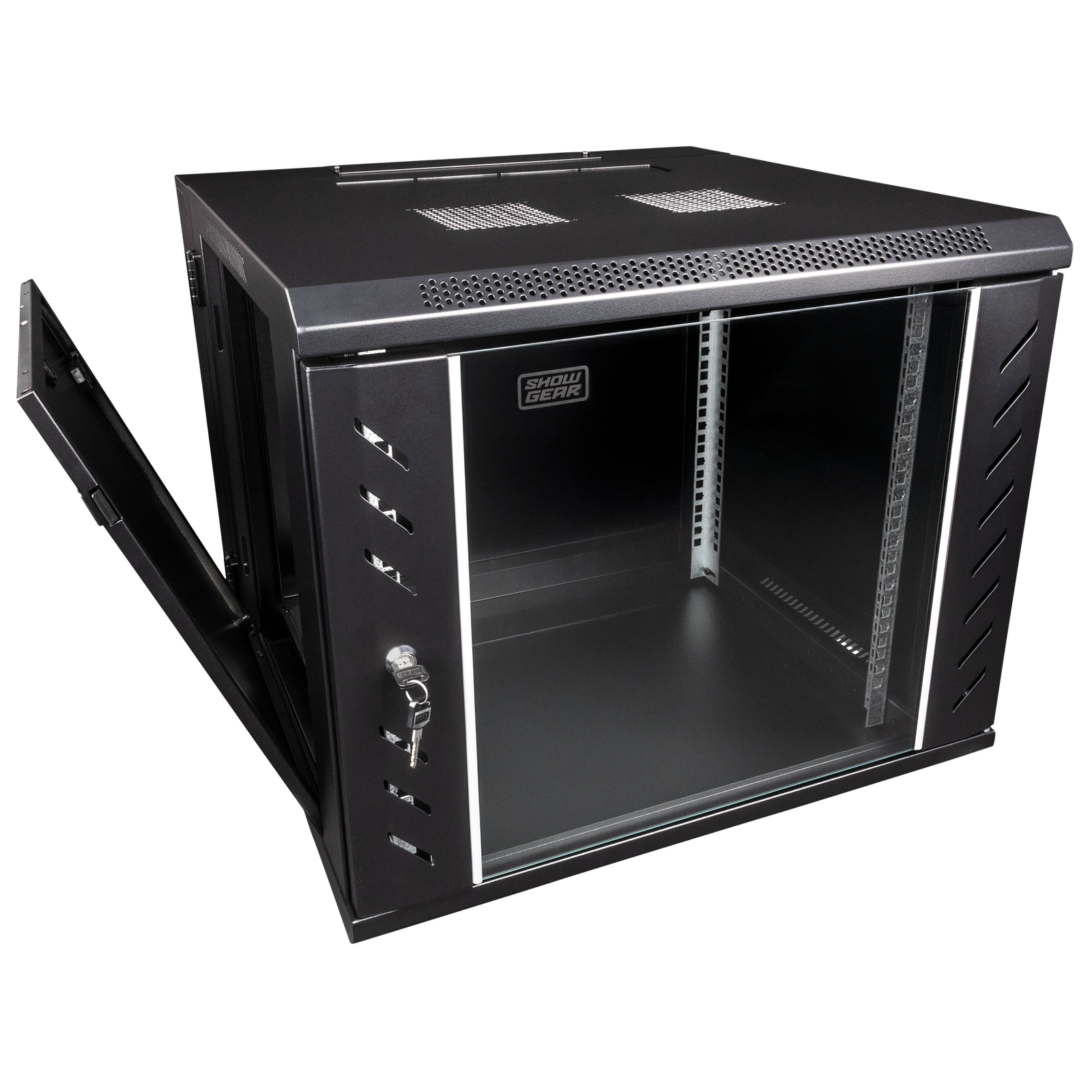 Showgear RCA-WMH-9 9U wandnetwerkkast met glazen deur hoezen en kisten J&H licht en geluid 2 Showgear RCA-WMH-9 9U wandnetwerkkast met glazen deur hoezen en kisten J&H licht en geluid 2