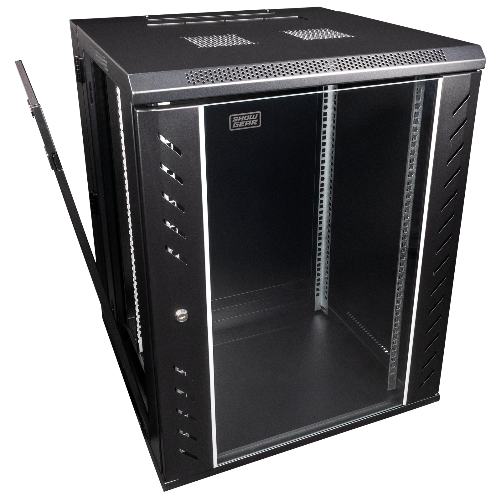 Showgear RCA-WMH-15 15U wandrack met glazen deur hoezen en kisten J&H licht en geluid 2 Showgear RCA-WMH-15 15U wandrack met glazen deur hoezen en kisten J&H licht en geluid 2