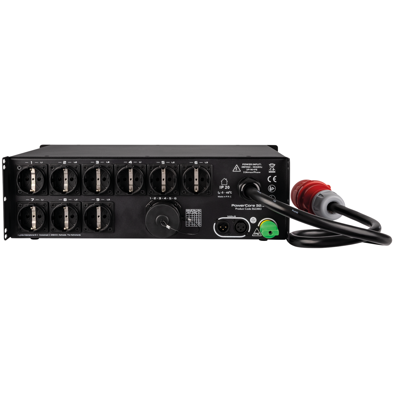 Showgear PowerCore 32.9s 32A stroomverdeler met 9x Schuko en Multipin S19 Kabels en aansluitingen J&H licht en geluid 2 Showgear PowerCore 32.9s 32A stroomverdeler met 9x Schuko en Multipin S19 Kabels en aansluitingen J&H licht en geluid 2