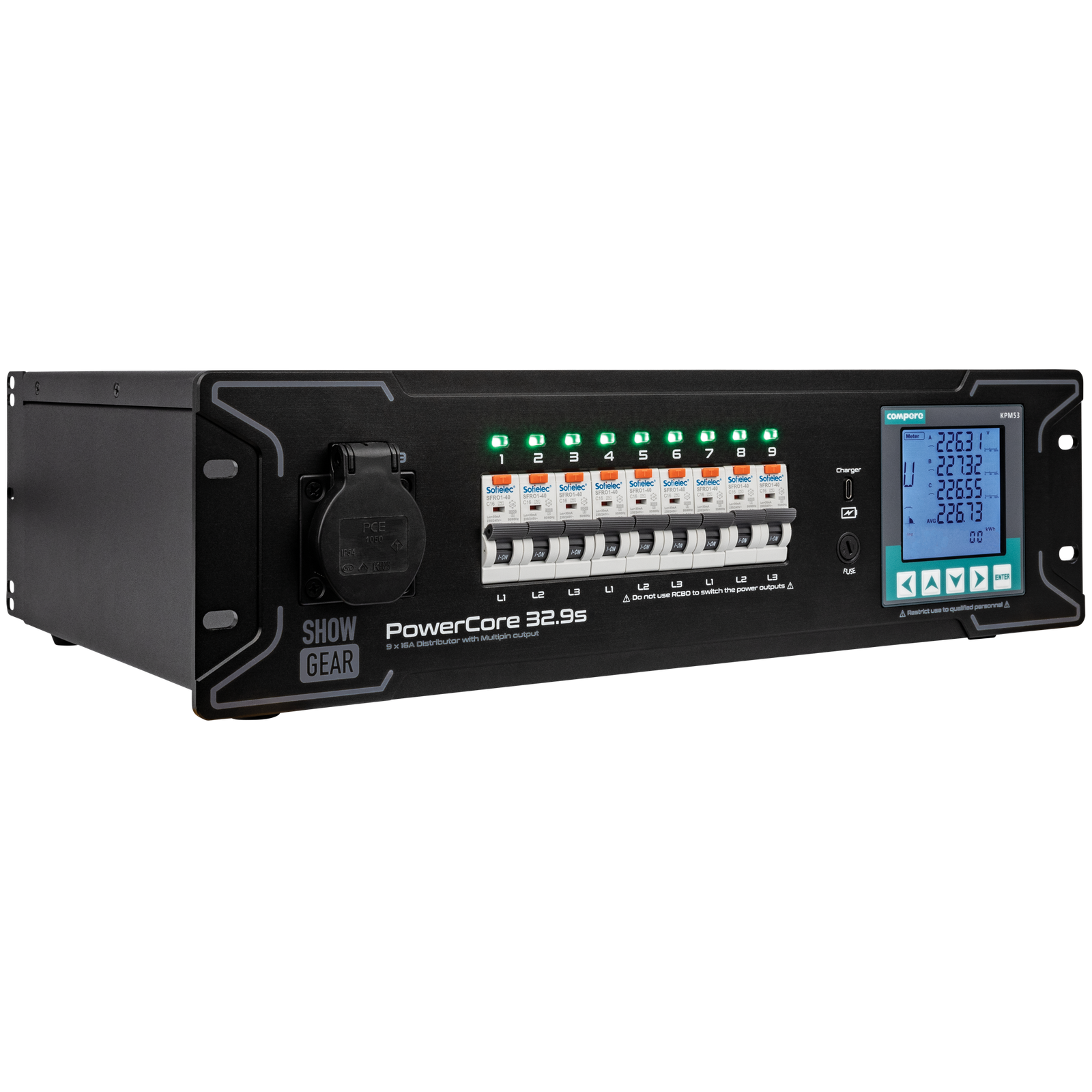 Showgear PowerCore 32.9s 32A stroomverdeler met 9x Schuko en Multipin S19 Kabels en aansluitingen J&H licht en geluid 3 Showgear PowerCore 32.9s 32A stroomverdeler met 9x Schuko en Multipin S19 Kabels en aansluitingen J&H licht en geluid 3