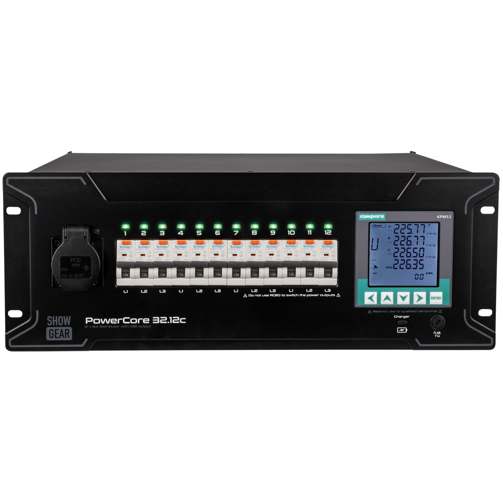 SHOWGEAR PowerCore 32.12c 32A stroomverdeler met 11x CEE 16A Kabels en aansluitingen J&H licht en geluid SHOWGEAR PowerCore 32.12c 32A stroomverdeler met 11x CEE 16A Kabels en aansluitingen J&H licht en geluid