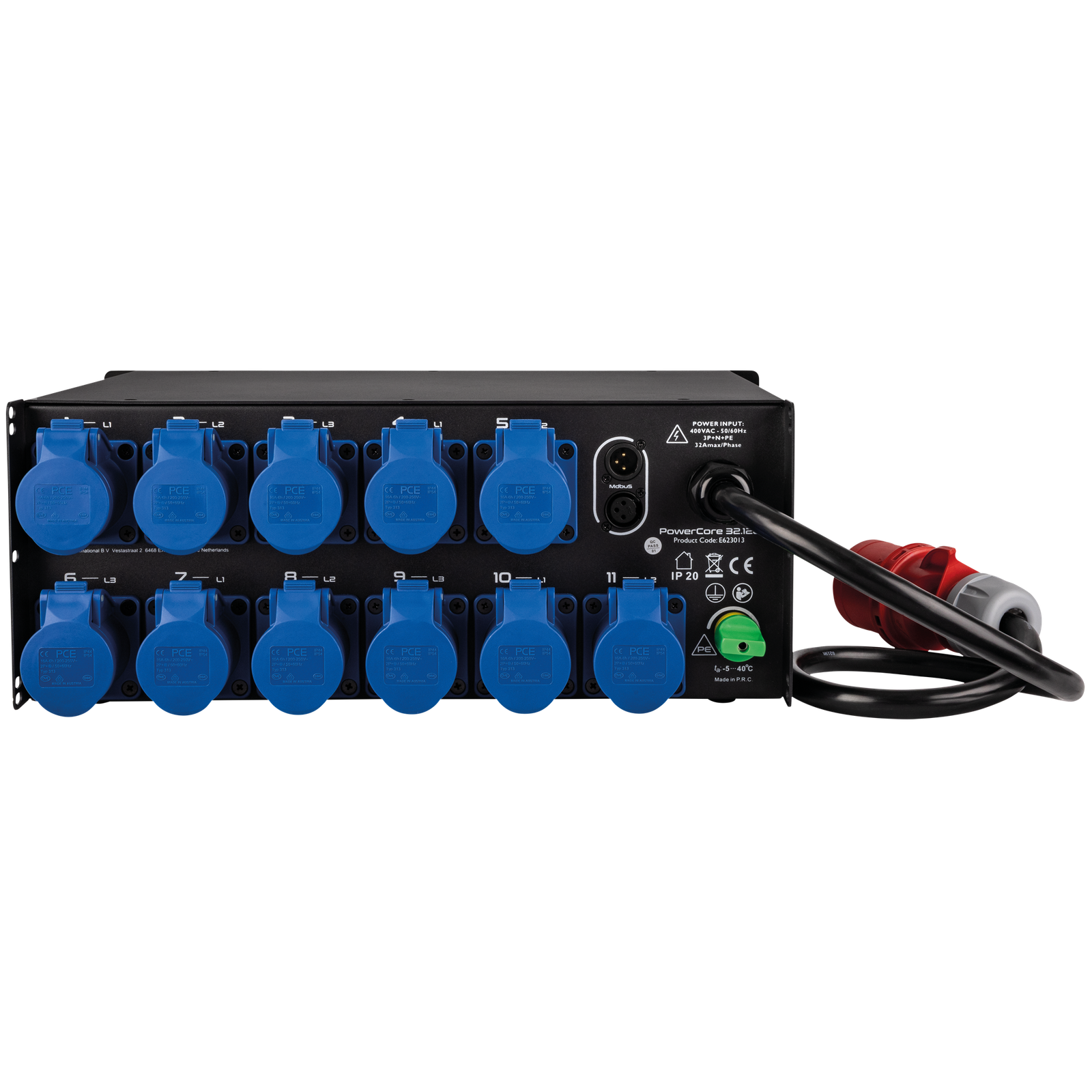 SHOWGEAR PowerCore 32.12c 32A stroomverdeler met 11x CEE 16A Kabels en aansluitingen J&H licht en geluid 2 SHOWGEAR PowerCore 32.12c 32A stroomverdeler met 11x CEE 16A Kabels en aansluitingen J&H licht en geluid 2