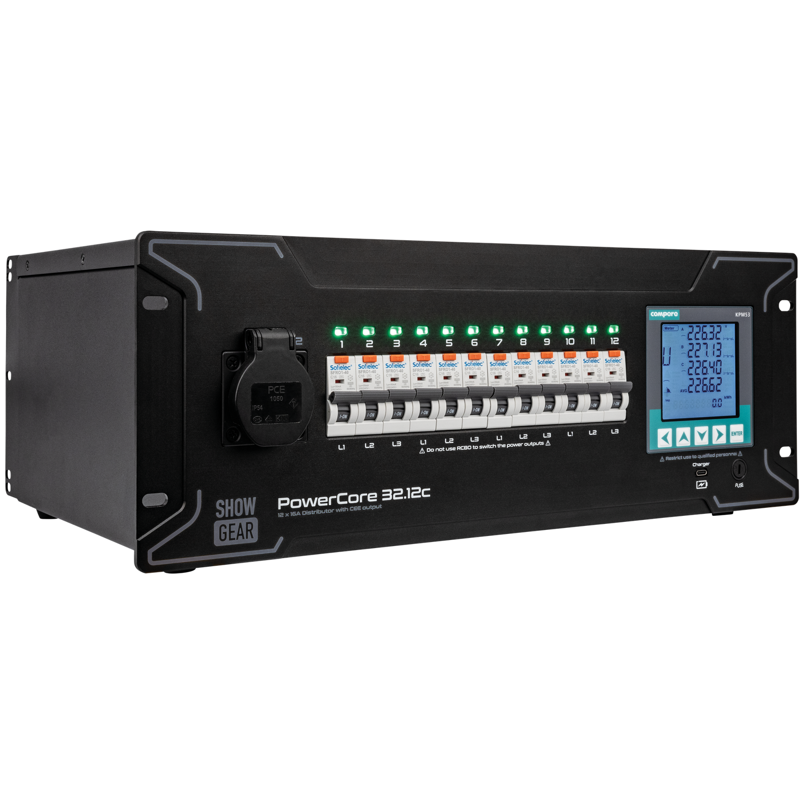 SHOWGEAR PowerCore 32.12c 32A stroomverdeler met 11x CEE 16A Kabels en aansluitingen J&H licht en geluid 3 SHOWGEAR PowerCore 32.12c 32A stroomverdeler met 11x CEE 16A Kabels en aansluitingen J&H licht en geluid 3