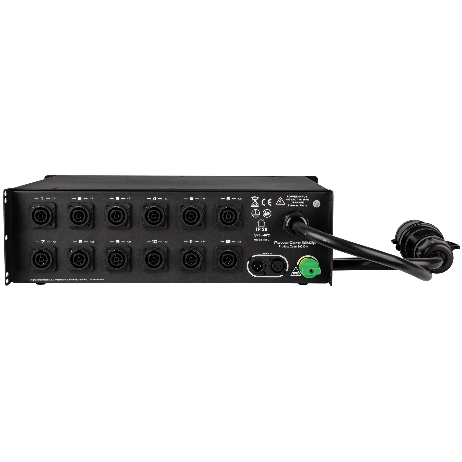Showgear PowerCore 32.12p 32A stroomverdeler met 1x Schuko en 12x Power Pro True Kabels en aansluitingen J&H licht en geluid 2 Showgear PowerCore 32.12p 32A stroomverdeler met 1x Schuko en 12x Power Pro True Kabels en aansluitingen J&H licht en geluid 2