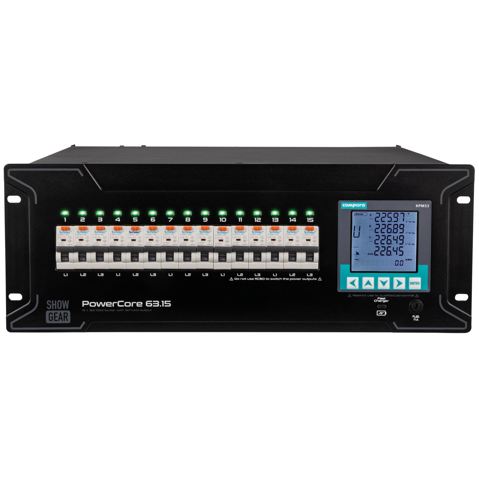Showgear PowerCore 63.15 stroomverdeler 15x Schuko Kabels en aansluitingen J&H licht en geluid Showgear PowerCore 63.15 stroomverdeler 15x Schuko Kabels en aansluitingen J&H licht en geluid