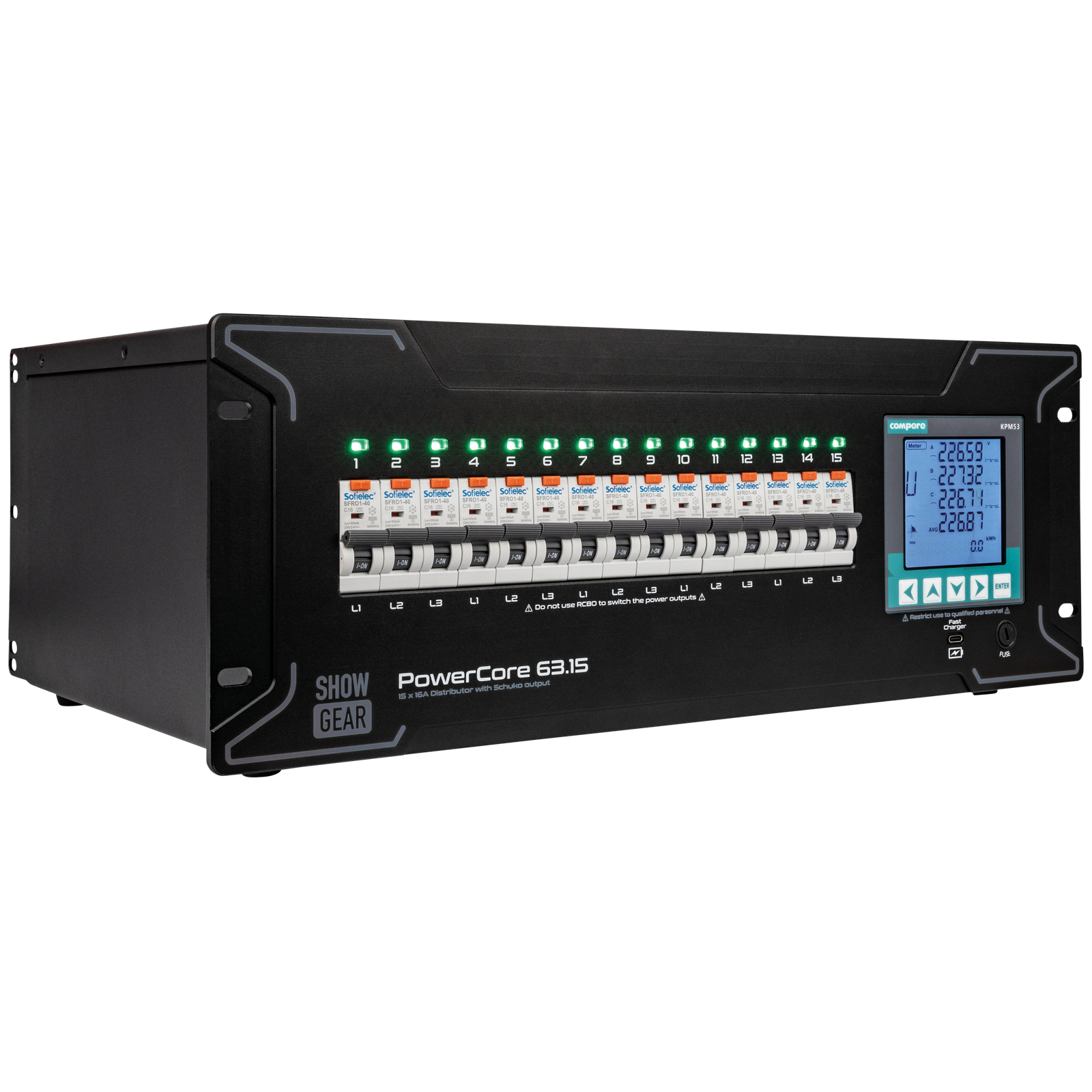 Showgear PowerCore 63.15 stroomverdeler 15x Schuko Kabels en aansluitingen J&H licht en geluid 3 Showgear PowerCore 63.15 stroomverdeler 15x Schuko Kabels en aansluitingen J&H licht en geluid 3