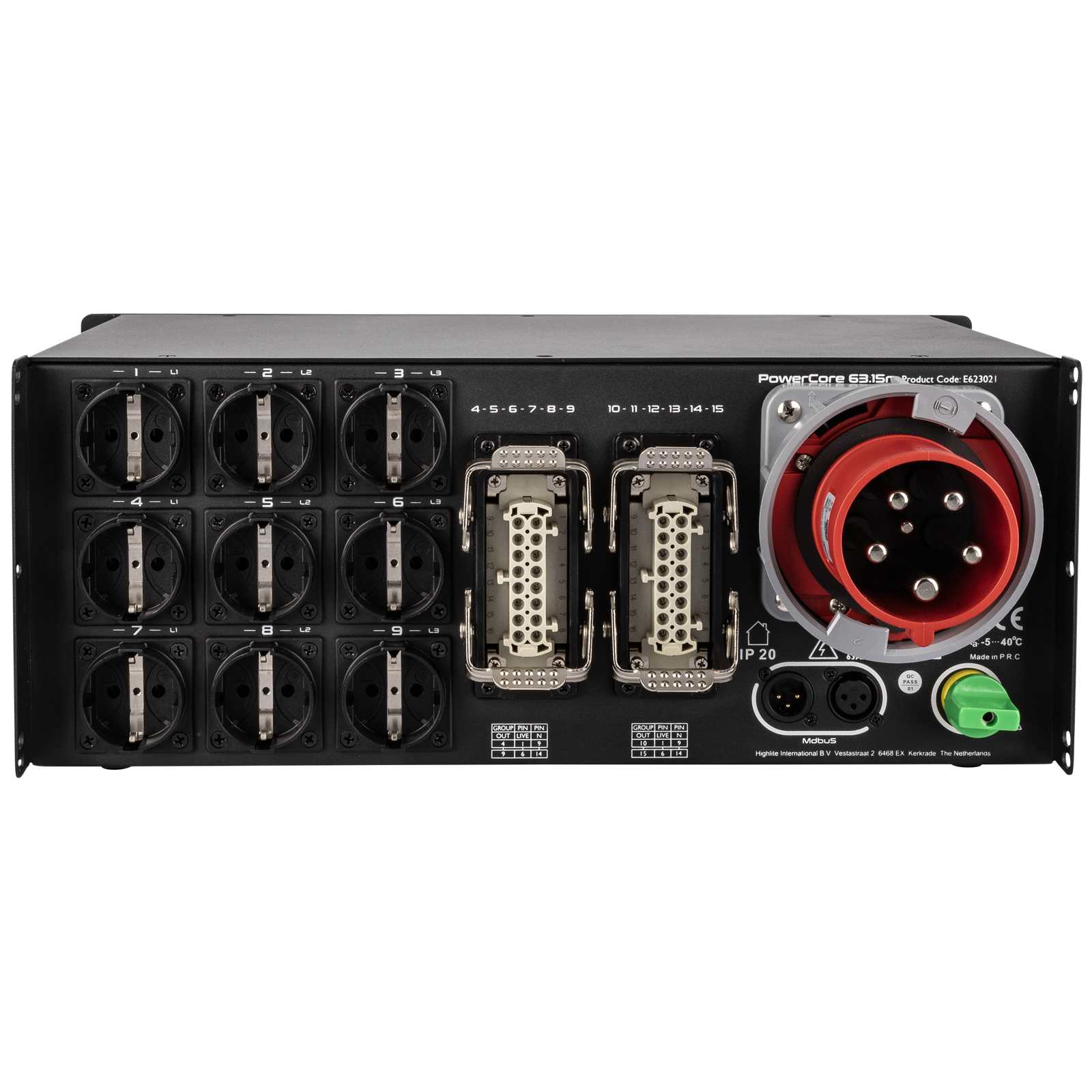 Showgear PowerCore 63.15m stroomverdeler 63A met 9x Schuko en 2x H16 Kabels en aansluitingen J&H licht en geluid 2 Showgear PowerCore 63.15m stroomverdeler 63A met 9x Schuko en 2x H16 Kabels en aansluitingen J&H licht en geluid 2