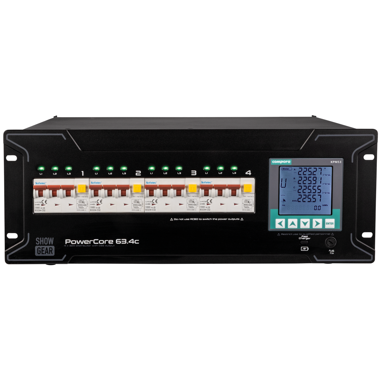 Showgear PowerCore 63.4c stroomverdeler 4x CEE 32A Kabels en aansluitingen J&H licht en geluid Showgear PowerCore 63.4c stroomverdeler 4x CEE 32A Kabels en aansluitingen J&H licht en geluid